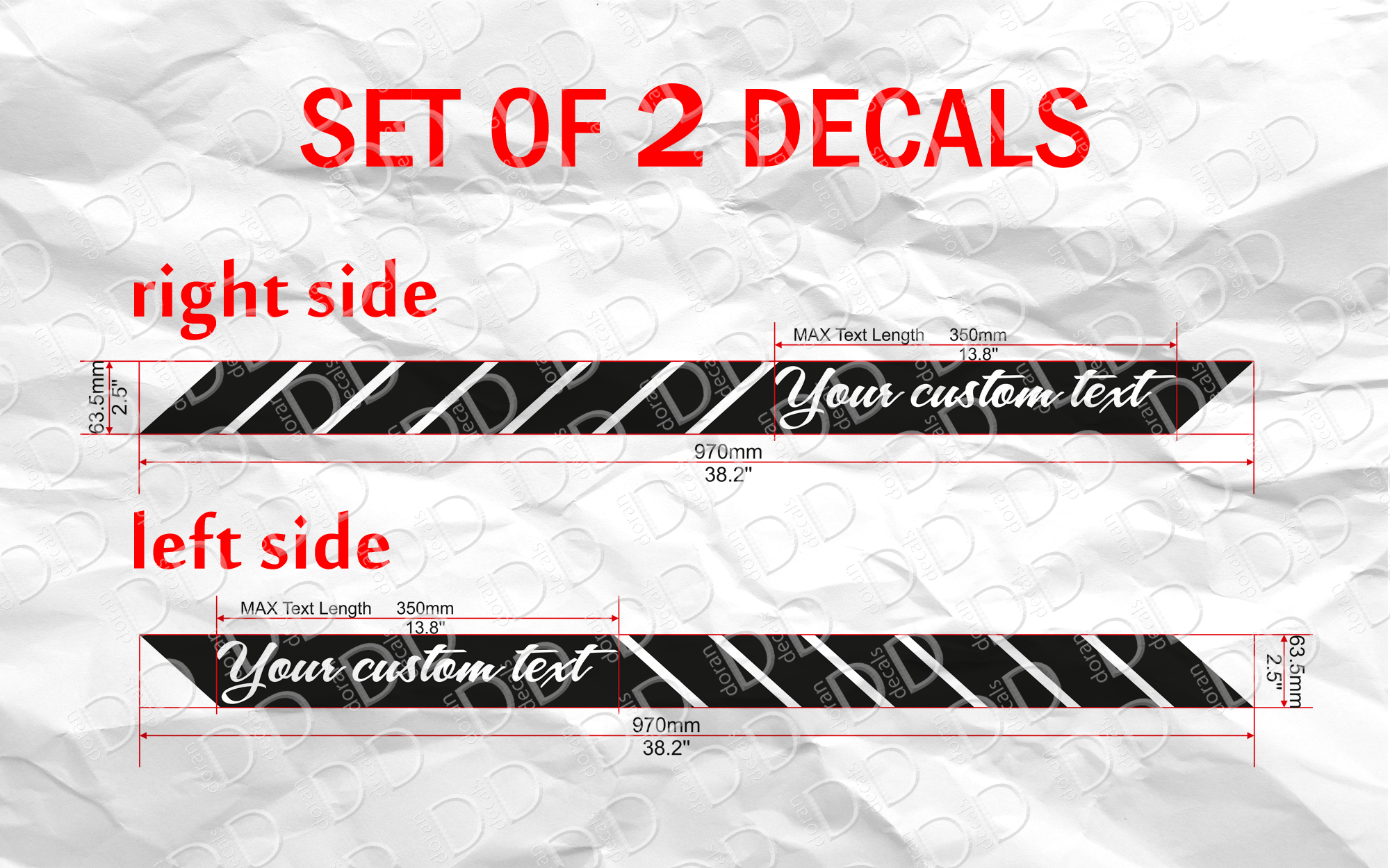2x CUSTOM TEXT Side Left Right Body Stripes Racing Race Rally JDM Car Vinyl Sticker Decal